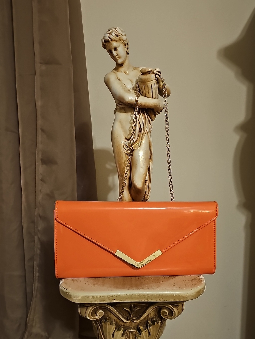 Aldo Pech Patent Envelope Clutch with Gold Accent